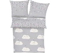 Ensemble de literie pour lit de bébé Unyqoos®, 135 x 200 cm, 2 pièces – Gris, 100% coton, motifs nuages et étoiles, fermeture éclair, taie d'oreiller 80 x 80 cm (avec rabat Easy-Flap 40 x 80)