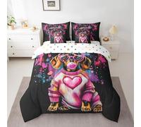Ensemble de literie Silecomplaza avec motif de teckel, ensemble complet pour lit dans un seul paquet, motifs de chiens et d'animaux, ensemble de literie style aquarelle et graffiti, beau ensemble de l
