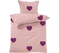 Ensemble de literie Unyqoos® 135 x 200 cm + 80 x 80 cm – Motifs de cœurs, rose bordeaux, 100% coton, GOTS et Oeko-Tex, fermeture éclair YKK