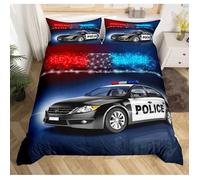 Ensemble de Literie Voiture de Police 90x190 Garçon,Housse de Couette Voiture de Police Noir,Parure de Lit Véhicule Cartoon - JTW