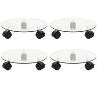 Ensemble de luxe 4 pièces - Rond, Ø 28 cm - Verre trempé - Transparent - Support de jardin rétractable avec pattes en caoutchouc pivotantes à 360° - jusqu'à 20 kg par pièce