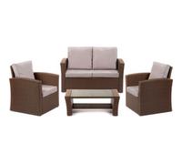 Ensemble de luxe en rotin artificiel MIA FIELDMANN FDZN 6065-PR, rotin artificiel, 2 fauteuils, canapé deux places, table basse avec plateau en verre, coussins avec housses imperméables