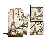 Ensemble de maniques et maniques avec motif Tour Eiffel de Paris - Convient pour ouvrir le couvercle de la cuisine, du four à micro-ondes, des plats d'extrémité de four, des grillades en plein air,
