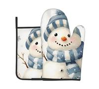 Ensemble de maniques et maniques de Noël à thème bonhomme de neige bleu résistant à la chaleur Idéal pour la pâtisserie, la cuisine et le barbecue