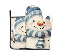 Ensemble de maniques et maniques de Noël à thème bonhomme de neige bleu résistant à la chaleur Idéal pour la pâtisserie, la cuisine et le barbecue