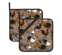 Ensemble de maniques - Imprimé coq et poulet - Maniques de four - Pour barbecue et grillades - Accessoires de cuisine carrés