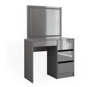 Vicco Ensemble de Maquillage Sherry, Gris Haute Brillance, 90cm | avec miroir LED, avec éclairage LED et tabouret assorti