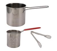 Ensemble de marmites à friteuse, marmite à friteuse en acier inoxydable avec panier et passoire à huile, mini poêle en métal portable résistante aux hautes températures avec (Ensemble 3 pièces avec