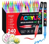 Ensemble de marqueurs acryliques GuangNa, 240 couleurs – Pointe pinceau, marqueurs acryliques résistants à l'eau, idéaux pour la peinture sur pierre, verre, céramique et toile