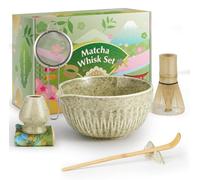 Ensemble de matcha en 7 pièces, comprenant un bol, un fouet en bambou, une cuillère, un support, un tamis et un tissu