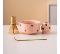 Ensemble de matcha japonais, kit de matcha en céramique fraise, ensemble de cérémonie rose macha bol à matcha et fouet, kit de fabrication de thé, coffret cadeau unique pour elle/femme/couple (4 pcs)