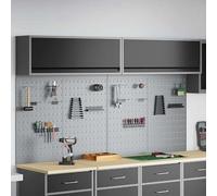 Ensemble de meuble à outils 6 pièces, noir, étagère murale pour atelier avec panneau perforé, armoire en acier pour garage et atelier, dimensions : 200 x 25 x 115 cm