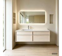 Ensemble de meuble de salle de bain, comprenant un lavabo en pierre synthétique, un meuble sous-vasque suspendu, un miroir et des meubles de salle de bain modernes, dimensions 120x55 cm [RW849-120K]