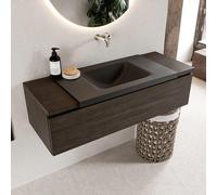Ensemble de meuble de salle de bain Mondiaz BUKLA 120x45x34cm 0 trous de robinet lavabo centré solid surface Urban sans poignées 1 tiroir avec softclose Mélamine Marron foncé BUKLA10199
