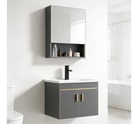 Ensemble de meuble de salle de bains mural avec lavabo et armoire à pharmacie avec miroir assorti, meuble de rangement suspendu gris, plan de travail en céramique, facile à monter (51x36.5cm)