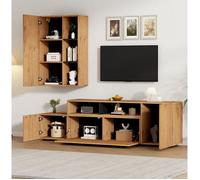 Ensemble de meuble TV 2 pièces, utilisation au sol ou murale, compatible avec téléviseur 120 pouces, finition bois + noir.