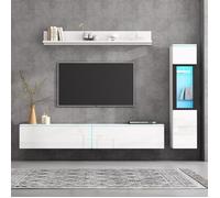 Ensemble de Meuble TV 3 Pièces, Meuble TV Moderne avec Éclairage LED,avec 1 X Meuble TV, 1 X Vitrine De Salon, 1 X Étagère