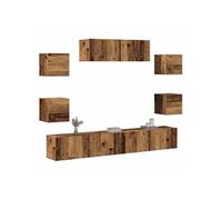 vidaXL Ensemble de meuble TV mural 7 pcs vieux bois bois d'ingénierie, meuble TV, meuble multimédia, console TV, meuble 3329209 Marron