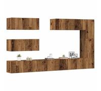 Ensemble de Meuble TV Mural 7 pièces en Bois Vieilli Design Industriel, Meuble de Salon Moderne pour télévision 65 Pouces, bibliothèque Murale de Rangement pour séjour et Salle de Jeux