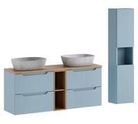 Ensemble de meubles de 140 cm de large, comprenant un plan de travail, un meuble vasque suspendu "Anna" et une armoire haute