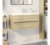 Ensemble de meubles de bain 2pcs céramique et bois d ingénierie Marron G