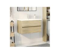 vidaXL Ensemble de meubles de bain 2pcs céramique et bois d'ingénierie, armoire de salle de bain, meuble de salle de bain, 3307659 Marron G
