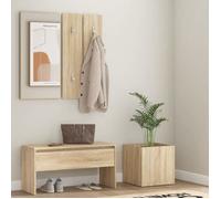 Ensemble de meubles de couloir - vidaXL - Chêne Sonoma - Bois d'ingénierie - Banc avec tiroir - Miroir 39x80 cm