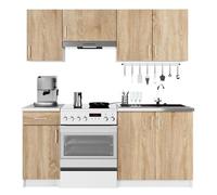 Ensemble De Meubles De Cuisine AKORD LIMA Blanc 180 cm 7 portes 1 tiroir façade Chêne Sonoma 8 étagères 180 x 44,5 x 203 cm