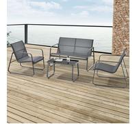 Ensemble de meubles de jardin 'Anzi' 4 pièces table, banc et 2 chaises structure acier gris