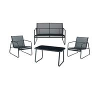 Ensemble de meubles de jardin 'Anzi' 4 pièces table, banc et 2 chaises structure acier noir