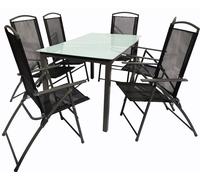 Ensemble de meubles de jardin 7 pièces | groupe de salle à manger de groupe de sièges | 1x table, 6x chaises | dimensions de table env. H. 76 x W. 140 x D. 80 cm | Ensemble Hochlehner 140M