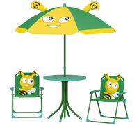 Ensemble de meubles de jardin AIYAPLAY pour enfants, chaises, table, parasol, design d'abeilles, Vert + Jaune