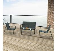 Ensemble de meubles de jardin 'Anzi' 4 pièces table, banc et 2 chaises structure acier noir