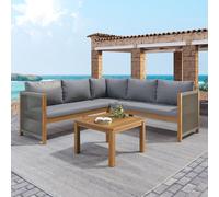Ensemble de meubles de jardin, canapé d'angle + table basse, cadre en acacia, plateau de table en acacia, corde tressée, convient pour le jardin, gris