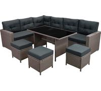 Salon De Jardin Gris En Rotin Pour 9 Personnes Ensemble Table & Sièges Coussins Ultra Epais & Lavable- Anti-Uv -Aménagement Extérieur Terrasse Patio Piscine [Housse De Protection Incluse] Gris