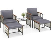 Ensemble de meubles de jardin en polyrotin COSTWAY, ensemble de meubles de balcon comprenant 2 chaises avec coussins, tabouret et table, meubles de terrasse, ensemble de jardin, ensemble de sièges gri