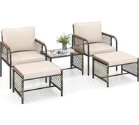 Ensemble de meubles de jardin en polyrotin COSTWAY, ensemble de meubles de balcon comprenant 2 chaises avec coussins, tabouret et table, meubles de terrasse, ensemble de jardin, ensemble de sièges bei