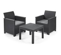 Keter Emma Balcony Set de Meubles de Jardin en rotin avec 2 fauteuils et Table Basse, Graphite
