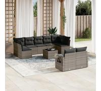 Ensemble de meubles de jardin en rotin PE gris 10 pièces avec coussins, loisirs modulaires avec rangement étanche et table d'appoint pliante