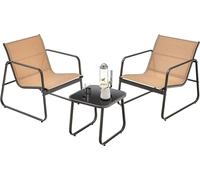 Ensemble de meubles de jardin - Ensemble pour balcon - 3 pièces - 2 chaises + table - Tissu respirant - Pour balcon/terrasse - Assemblage requis - Marron