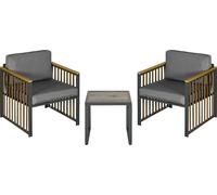 Ensemble de meubles de jardin Fortuna Lai, 3 pièces. Ensemble bistrot avec table basse et 2 chaises, salon de jardin avec coussins, gris, idéal pour la terrasse et le balcon