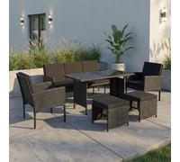 Ensemble de meubles de jardin Home Collective 7 places | Salon de jardin d'extérieur | Canapé 3 places, 2 chaises, 2 tabourets | Plateau en verre trempé et coussins pour terrasse et jardin | Polyrotin