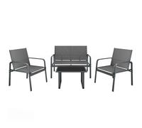 Ensemble de meubles de jardin Mondeer 4 pièces, salon avec accoudoirs et table en verre, résistant aux intempéries pour balcon ou terrasse, gris