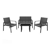 Ensemble de meubles de jardin Mondeer 4 pièces, salon avec accoudoirs et table en verre, résistant aux intempéries pour balcon ou terrasse, noir