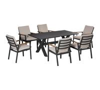 Ensemble de meubles de jardin Outsunny pour 6 personnes, 6 chaises, 1 table, résistant aux intempéries, 175 cm x 92 cm x 73 cm, Noir + Gris