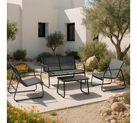 Ensemble de meubles de jardin Palencia Ensemble de jardin Banc pour 2 personnes avec table basse Structure en acier gris clair noir