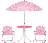Ensemble de meubles de jardin pour enfants - table, 2 chaises et parasol - 4 pièces - chaises pliantes - parasol amovible - motif jungle - pour 2 enfants - rose