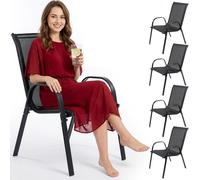 Ensemble de meubles de jardin résistant aux intempéries, 4 chaises de jardin empilables avec accoudoirs, ensemble de balcon pour 4 personnes, chaises robustes en métal avec Textilene, faciles d’entret