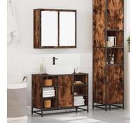 Ensemble de meubles de salle de bain 2 pièces chêne fumé 65 cm | Bois multicouche, montage mural, armoire miroir 65 x 20 x 60 cm, lavabo 80 x 33 x 60 cm