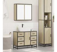 Ensemble de meubles de salle de bain 2 pièces chêne Sonoma aggloméré métal | Lavabo 80 x 33 x 60 cm, armoire miroir 65 x 20 x 60 cm, montage mural, capacité de 60 kg